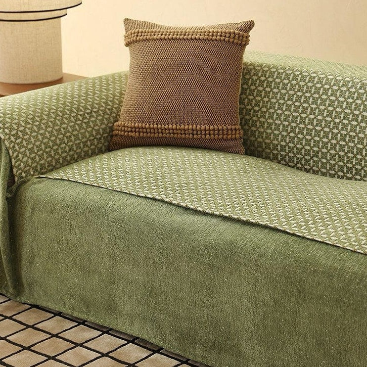 Sleek Chenille Patchwork Couch Throw
