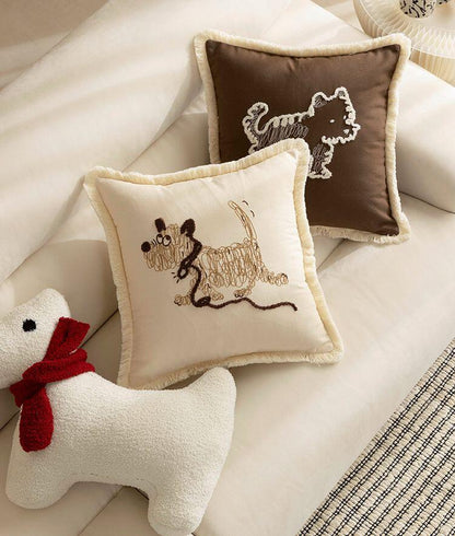 Playful Pup Embroidered Cushion Cover