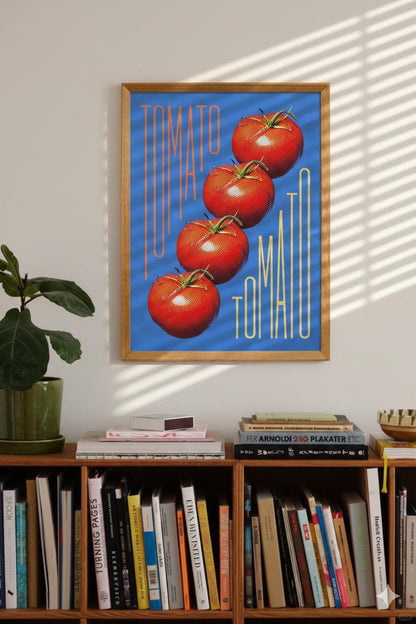 Pop Tomato — Mid-Century Graphic Print in Handcrafted Teak