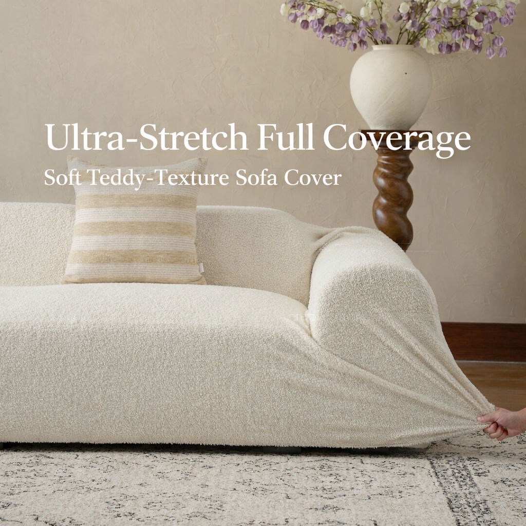 Plush Bouclé Couch Cover – 360° Stretch, Pet-Friendly & Washable