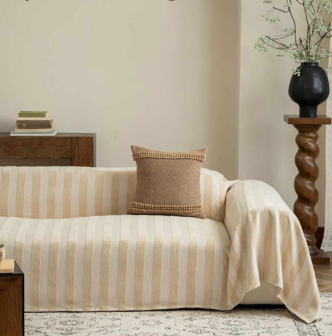 Sleek Chenille Wide-Stripe Couch Throw