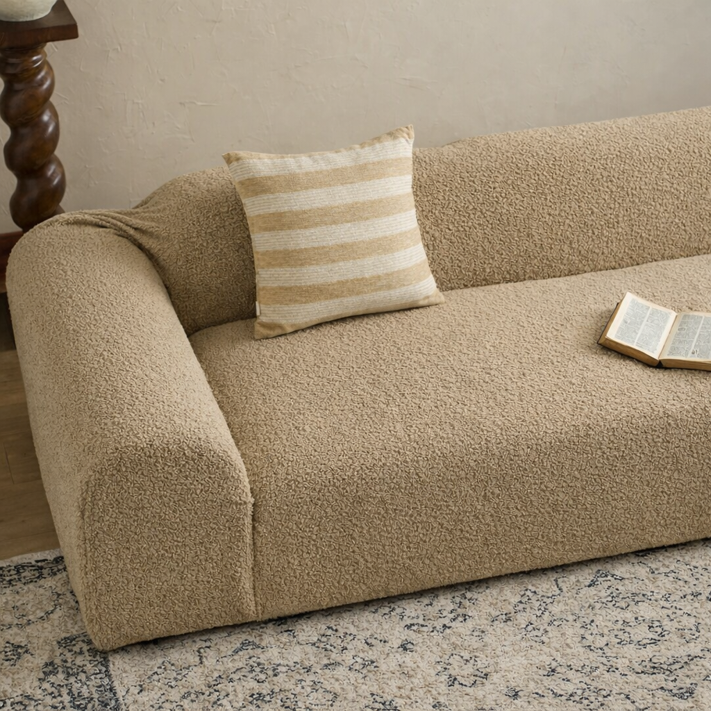 Plush Bouclé Couch Cover – 360° Stretch, Pet-Friendly & Washable