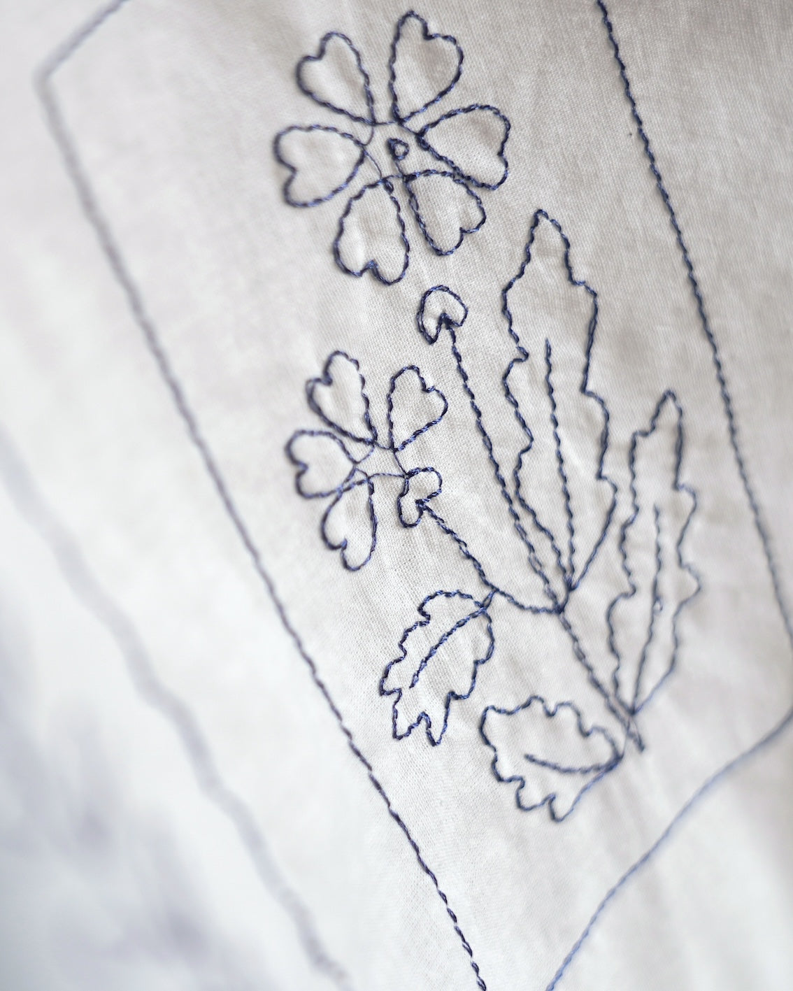 Botanical Embroidered Tie-Top Privacy Curtain – Blue on White (1 Panel)