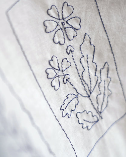 Botanical Embroidered Tie-Top Privacy Curtain – Blue on White (1 Panel)