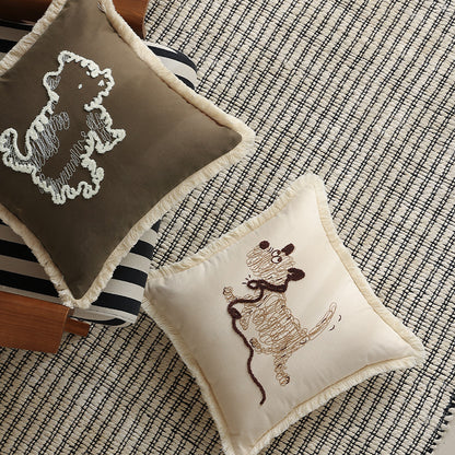 Playful Pup Embroidered Cushion Cover