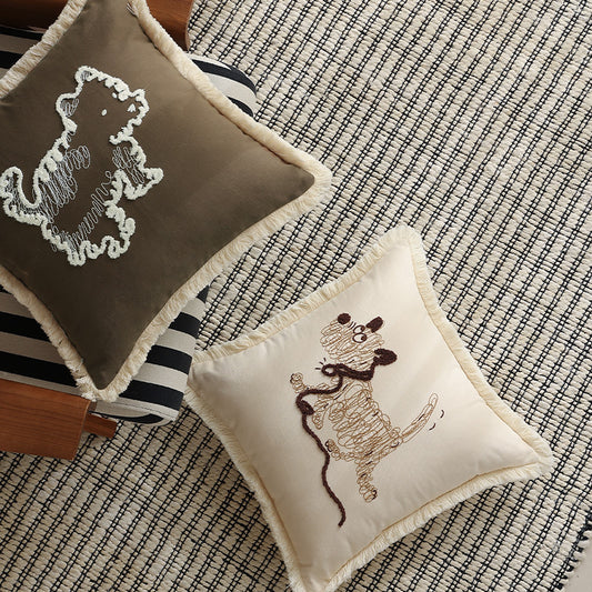 Playful Pup Embroidered Cushion Cover