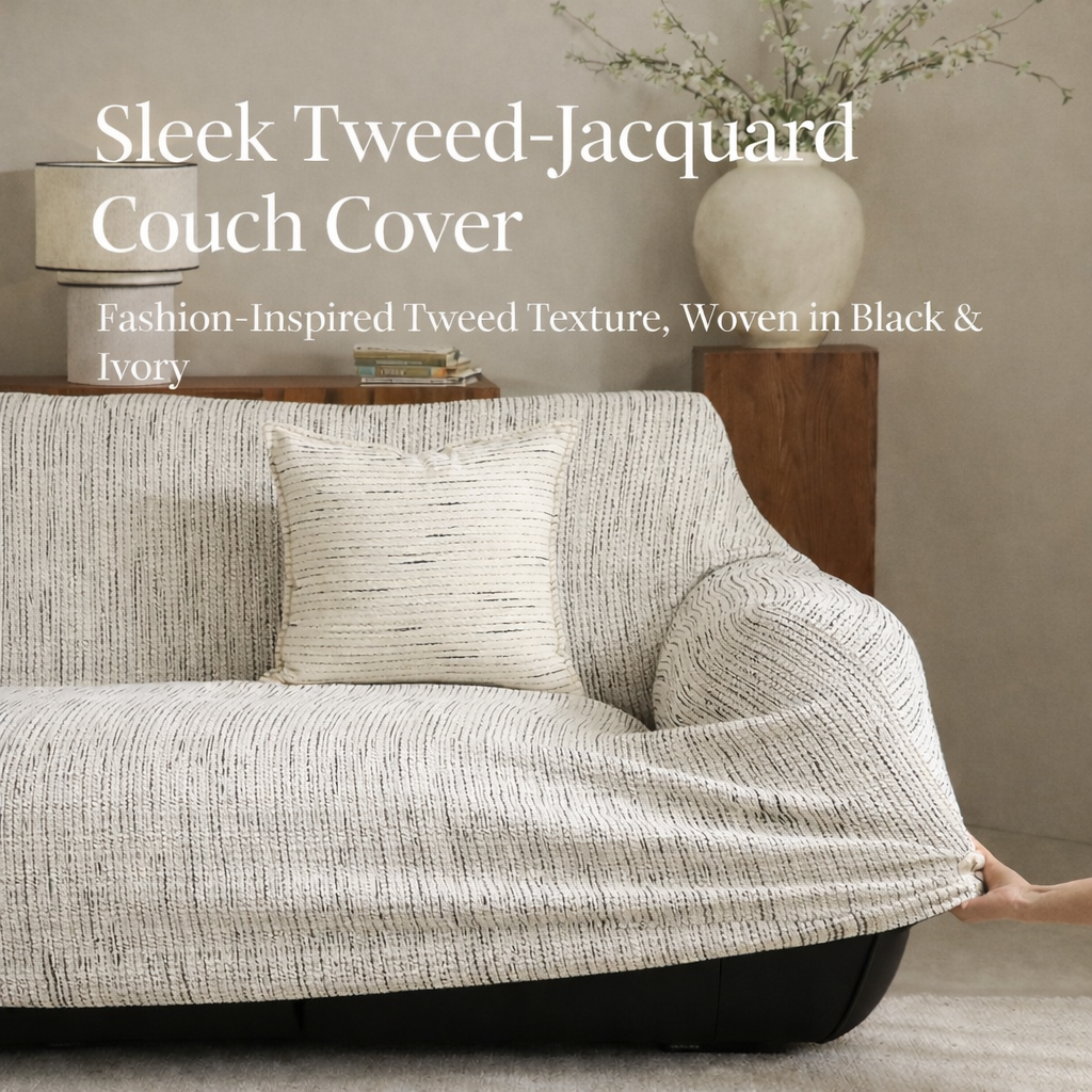 Sleek Tweed-Jacquard Couch Cover - 360° Full-Cover Fit • Machine-Washable • Stays Put