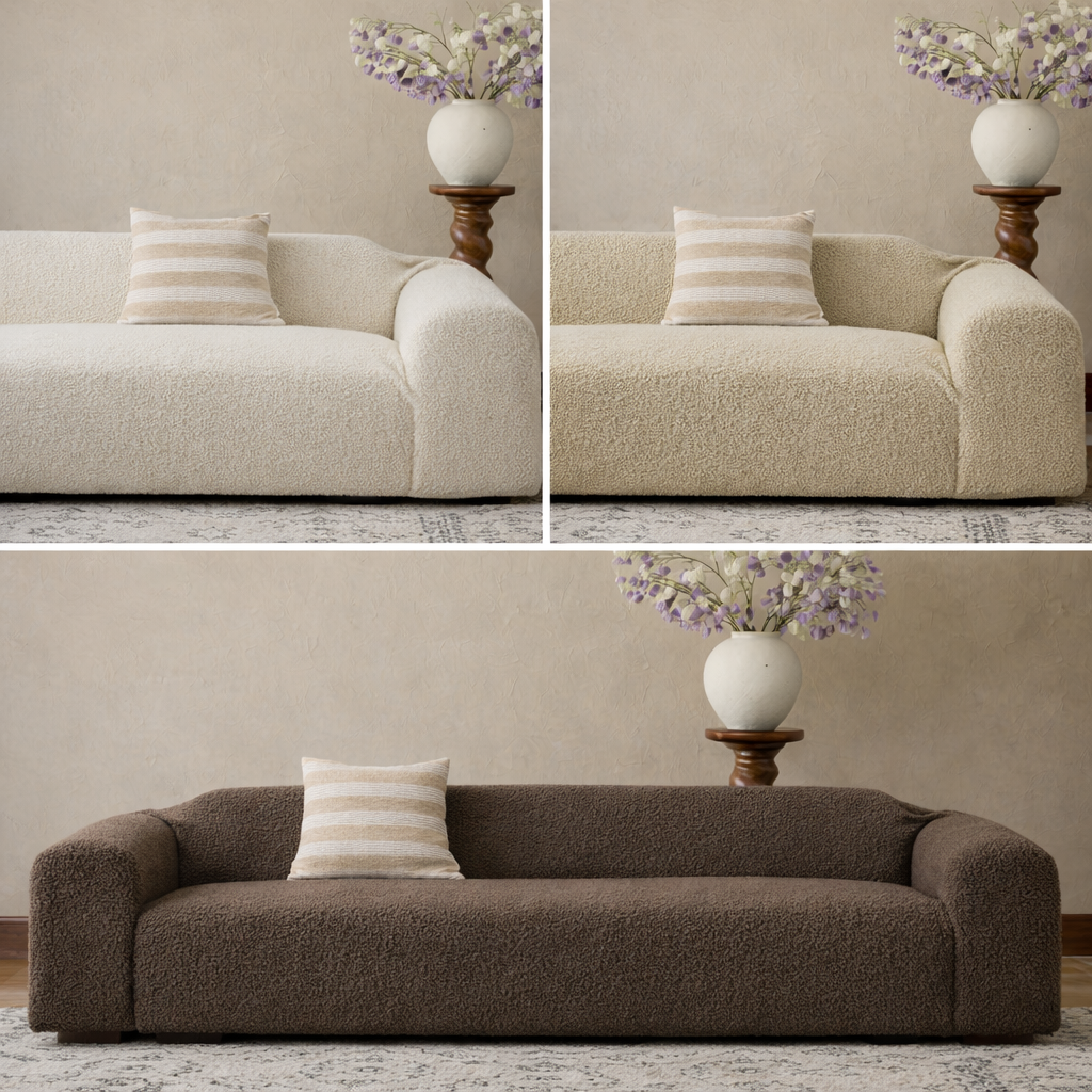 Plush Bouclé Couch Cover – 360° Stretch, Pet-Friendly & Washable