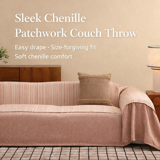 Sleek Chenille Patchwork Couch Throw