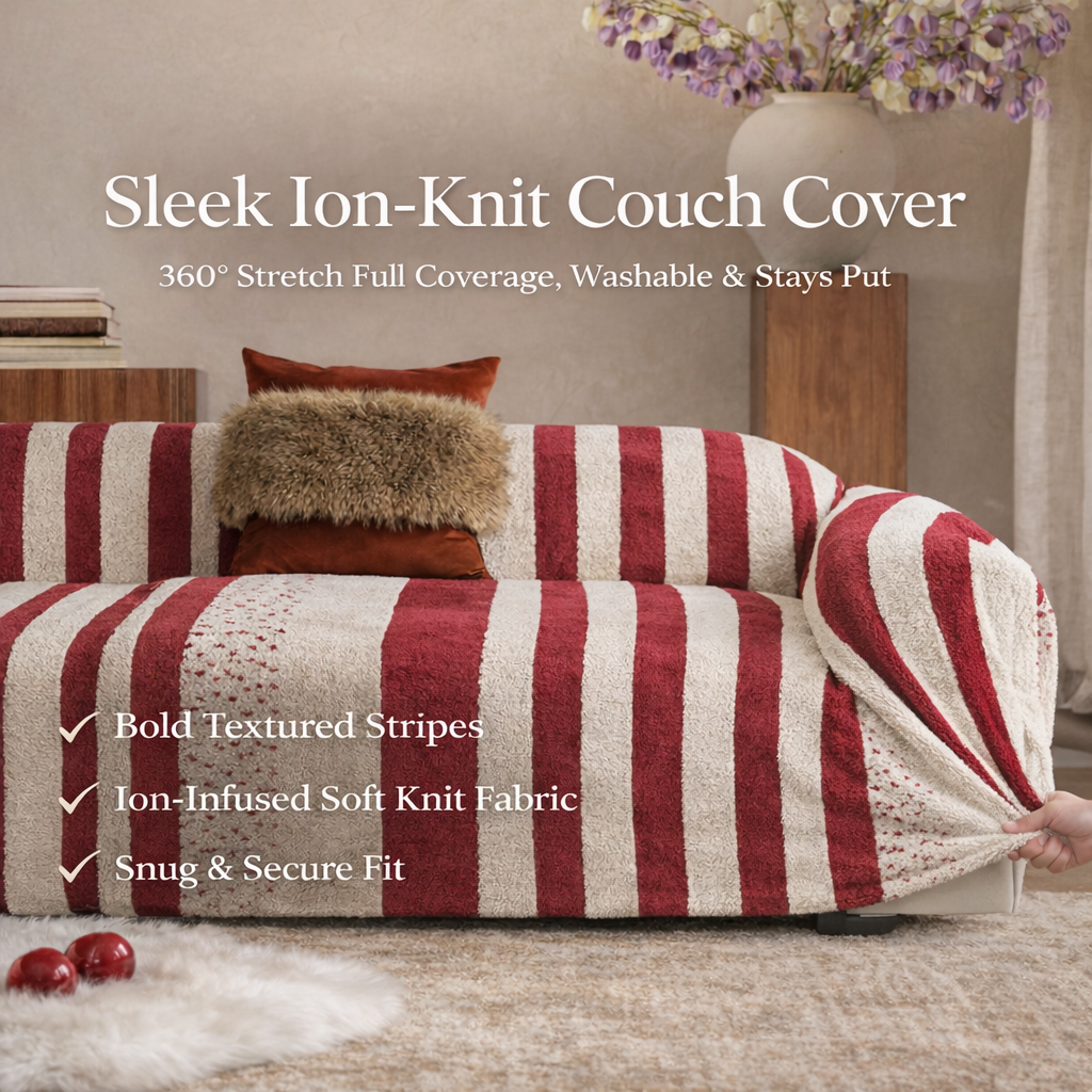 Sleek Ion-Knit Couch Cover – 360° Stretch Full Coverage, Washable & Stays Put
