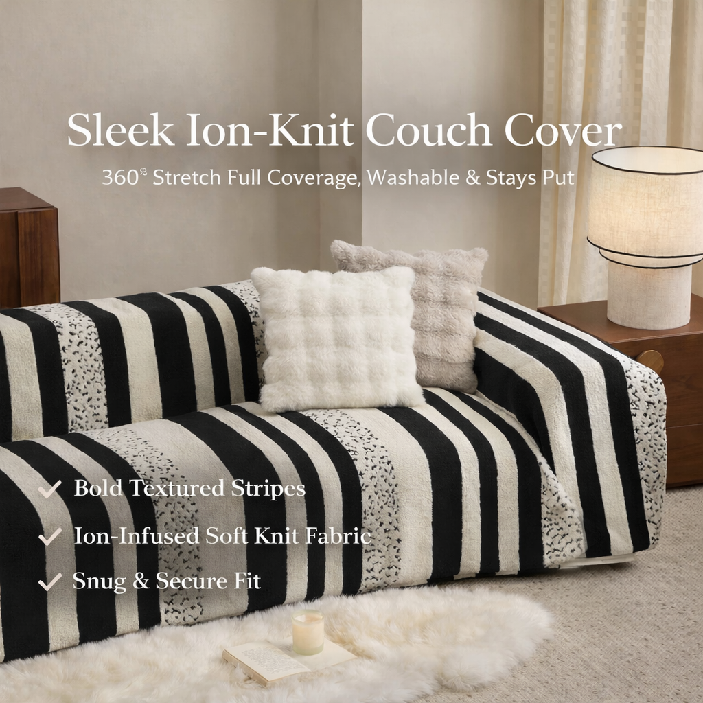 Sleek Ion-Knit Couch Cover – 360° Stretch Full Coverage, Washable & Stays Put