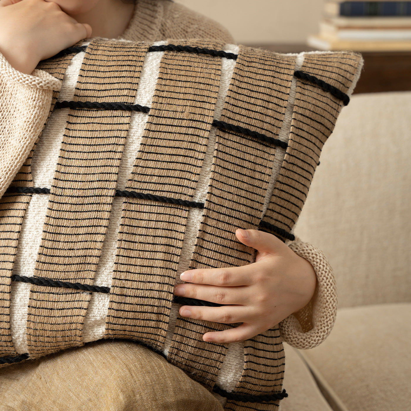 Natural Jute Stripe Cushion Cover