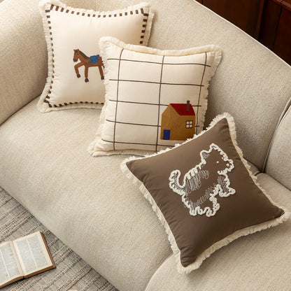 Playful Pup Embroidered Cushion Cover