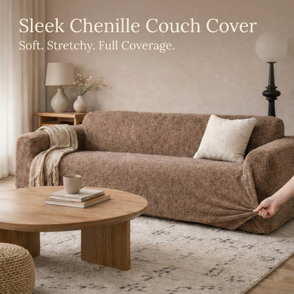 Sleek Chenille Couch Cover - Premium Chenille Jacquard, 360° Wrap & Stays Put
