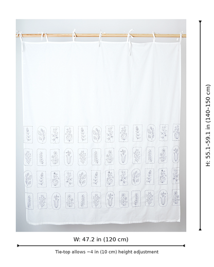Botanical Embroidered Tie-Top Privacy Curtain – Blue on White (1 Panel)