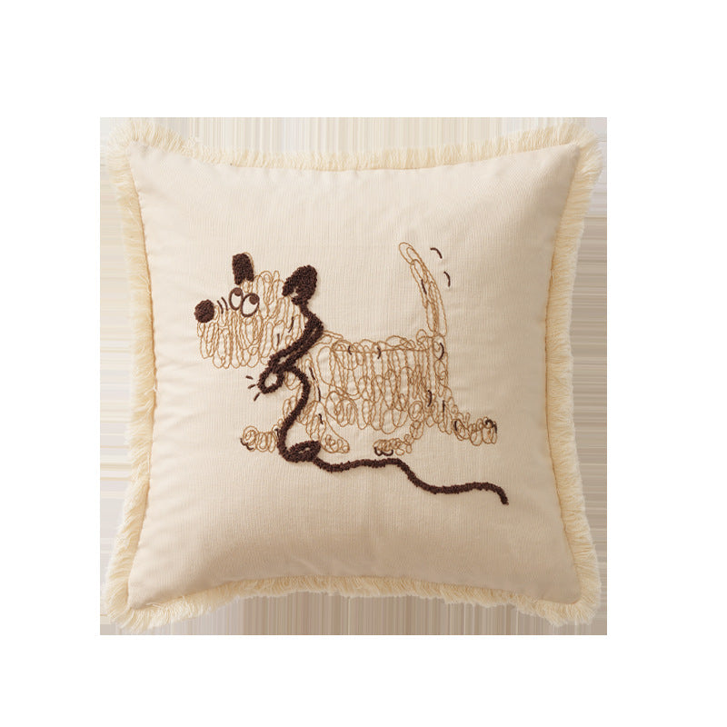 Playful Pup Embroidered Cushion Cover