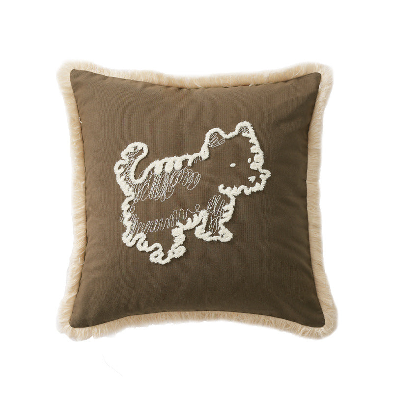 Playful Pup Embroidered Cushion Cover